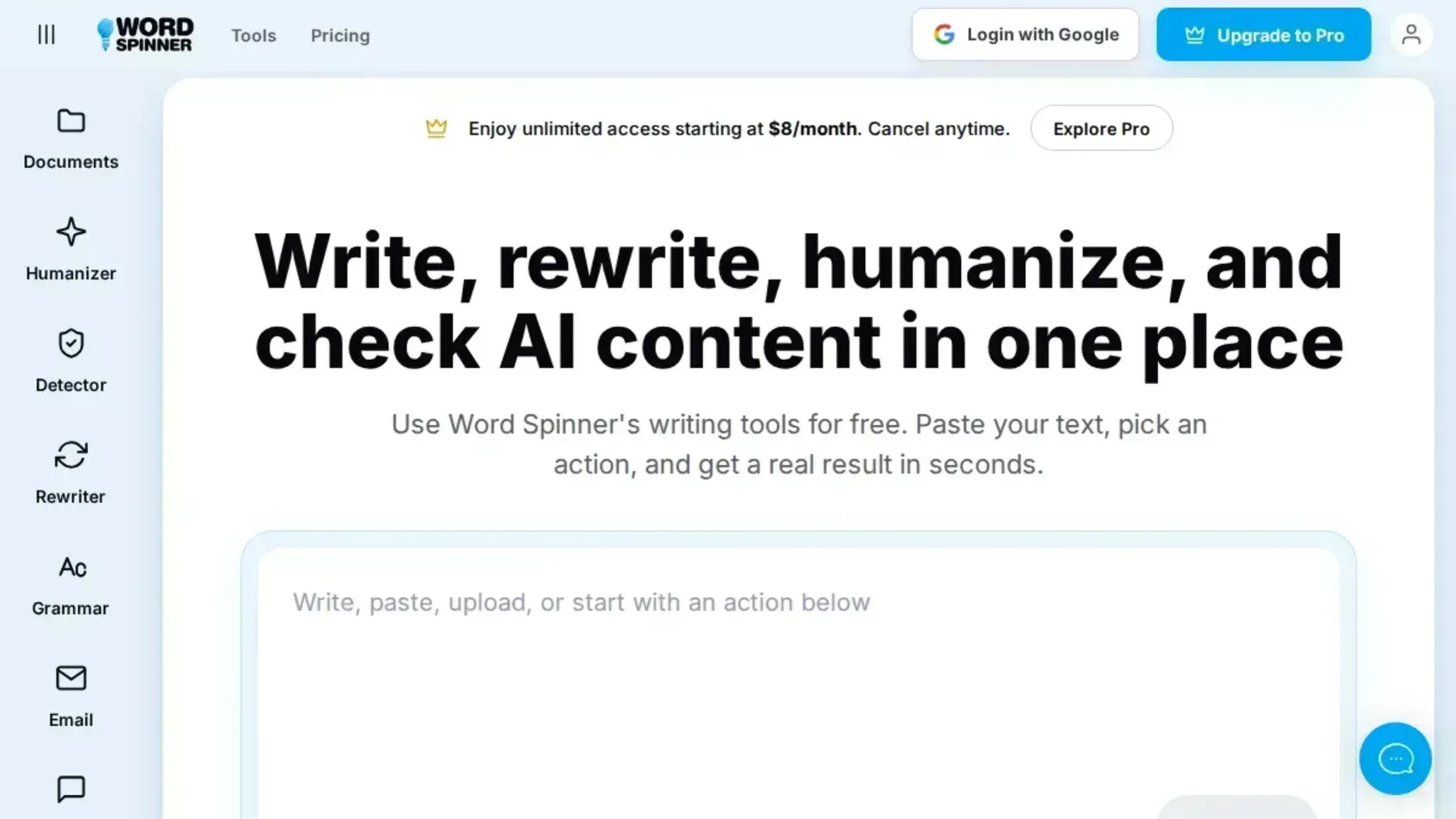 Screenshot of the Word Spinner homepage, captured July 2026