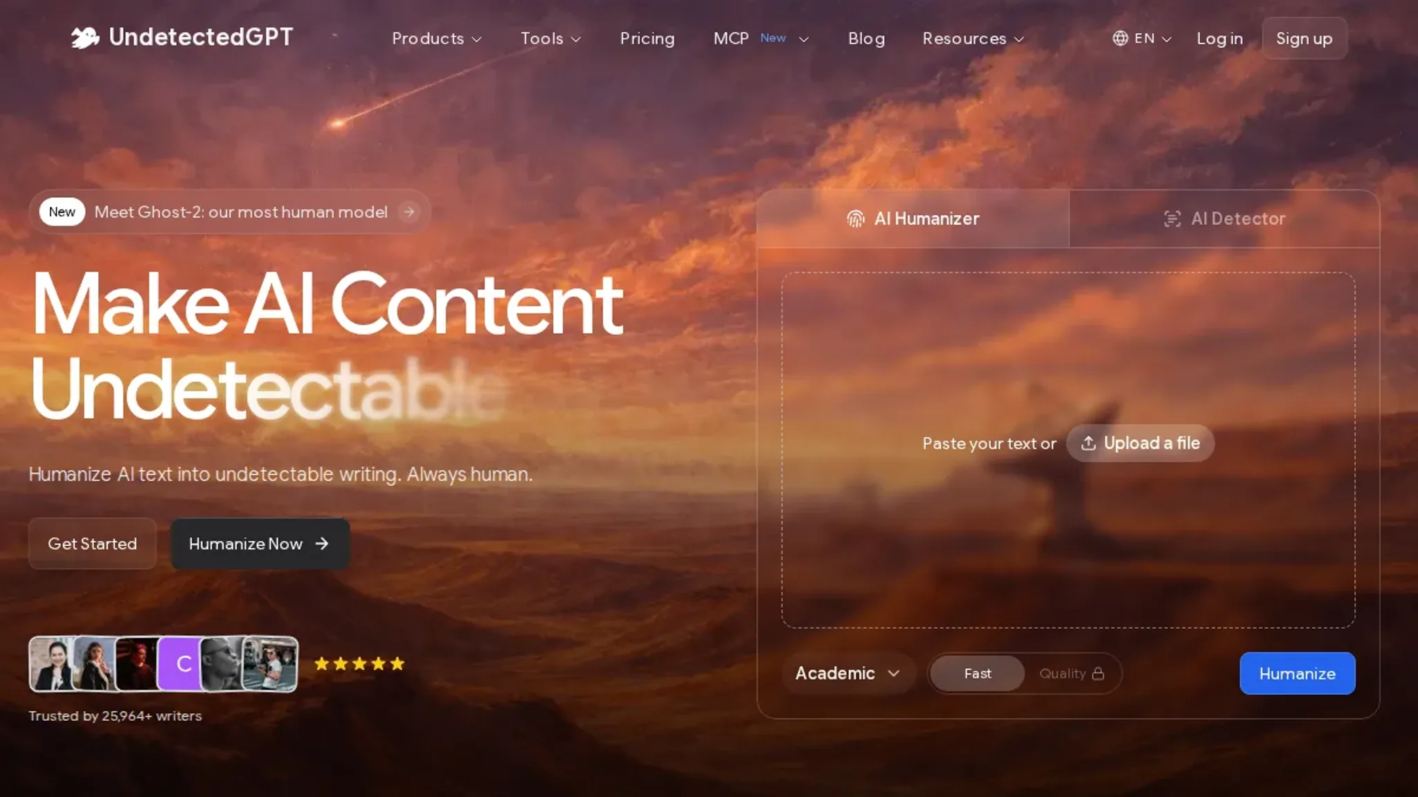 Screenshot of the UndetectedGPT homepage, captured September 2026