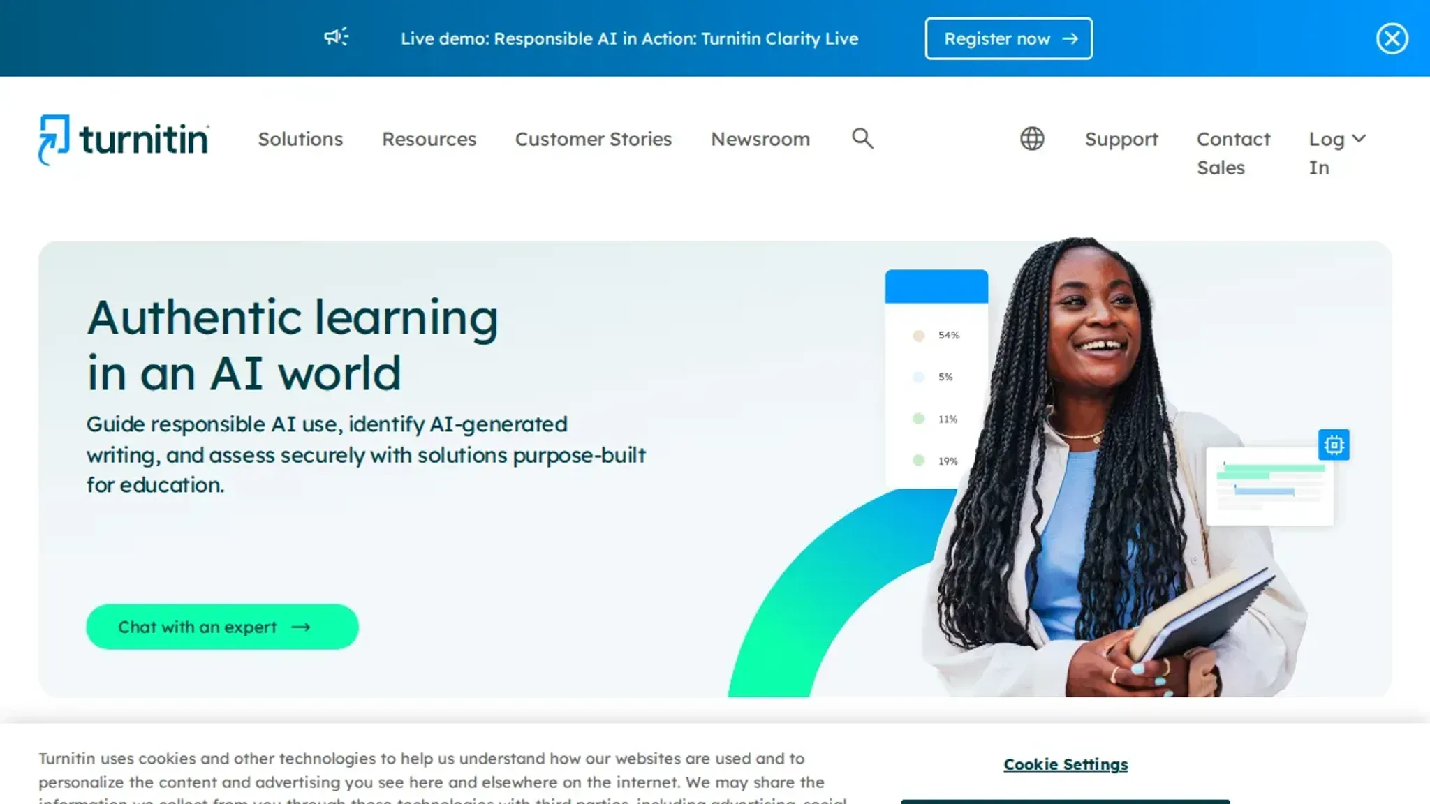 Screenshot of the Turnitin homepage, captured July 2026