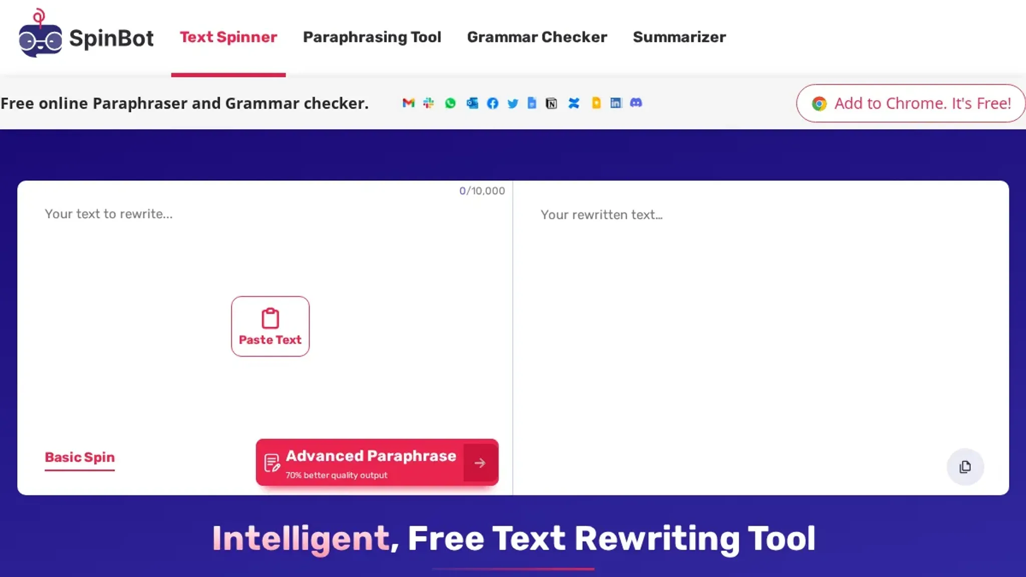 Screenshot of the SpinBot homepage, captured September 2026