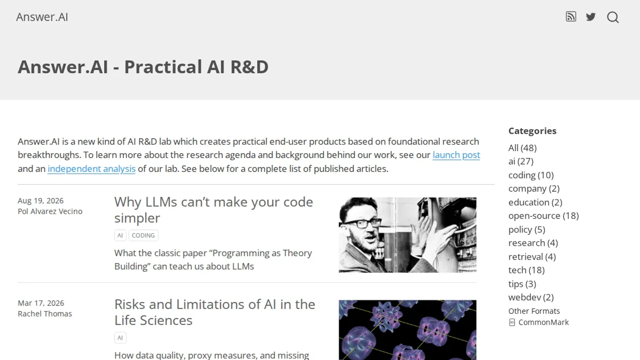 Screenshot of the Answer homepage, captured September 2026