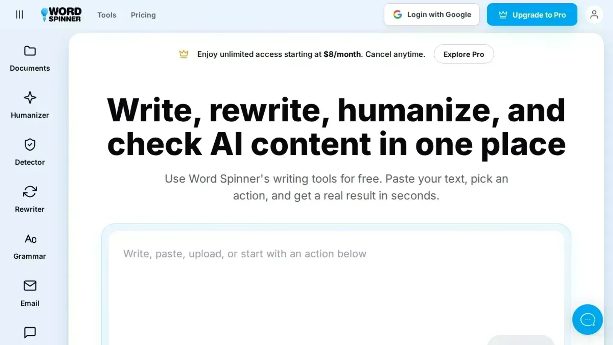 Screenshot of the Word Spinner homepage, captured July 2026