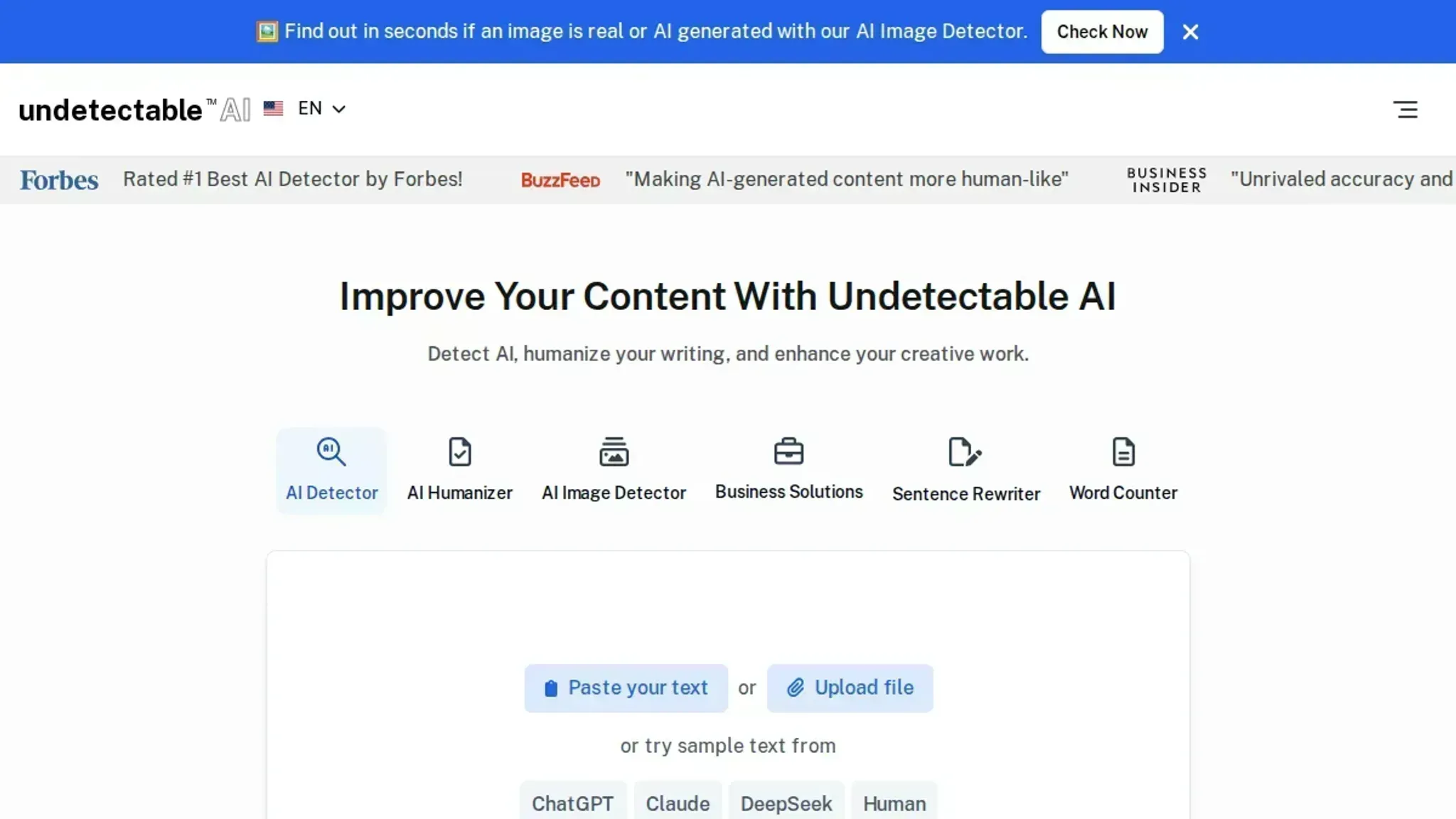 Screenshot of the Undetectable.ai homepage, captured July 2026