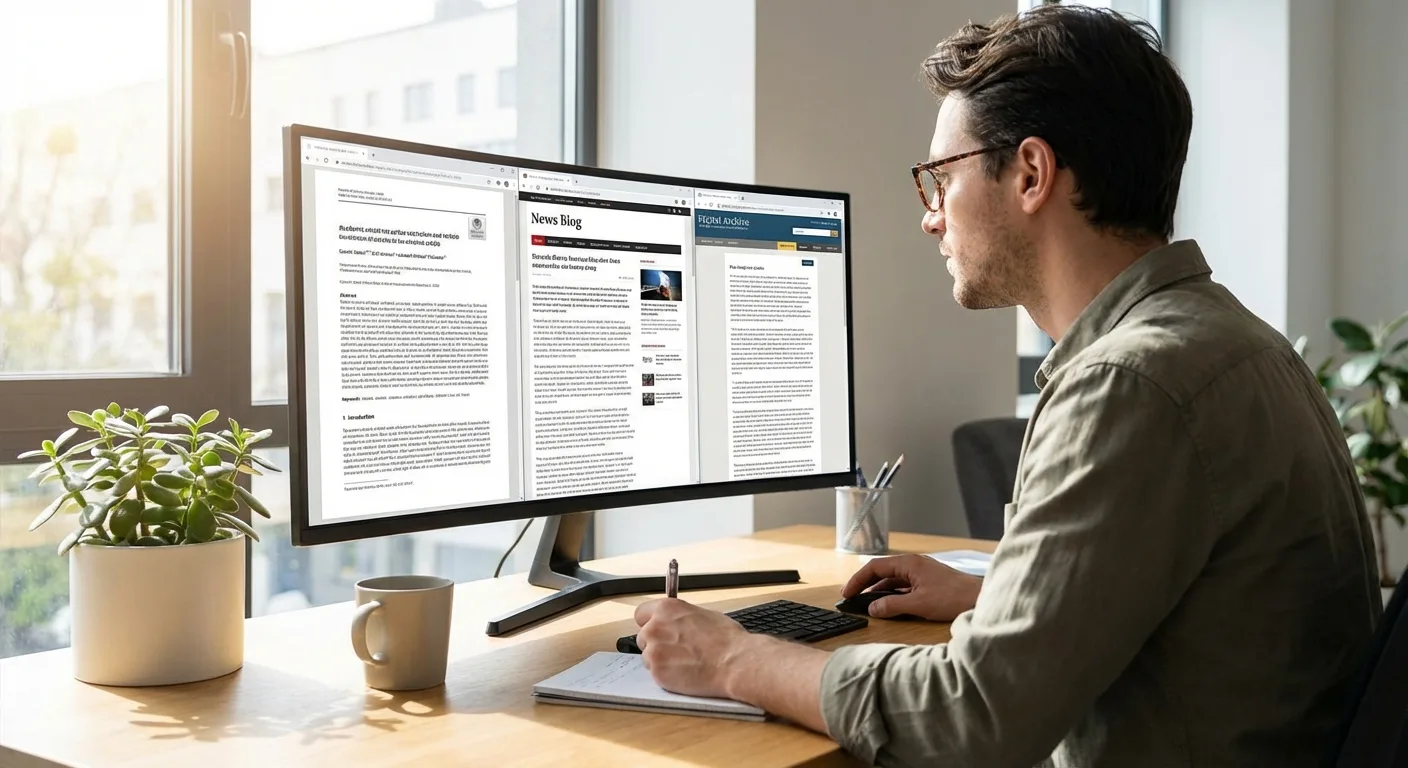 Writer comparing multiple AI paraphrasing tools side by side in browser for 2026 review