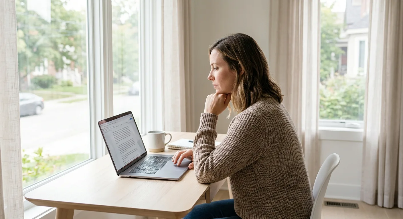 Researcher reviewing AI detection results on laptop screen for AI paraphrasing tools comparison