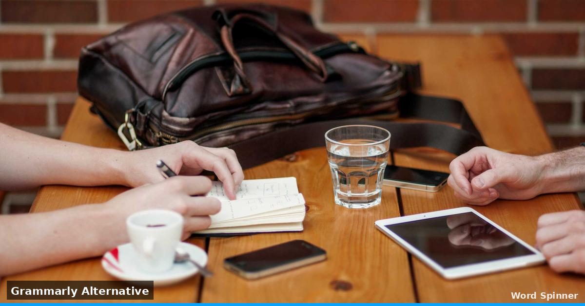 People collaborating at café table with laptops — Grammarly Alternative tools featured image