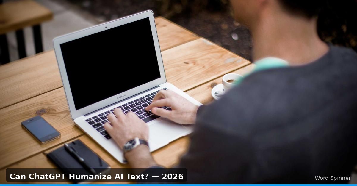 Person typing on laptop reviewing AI-generated text to humanize it in 2026