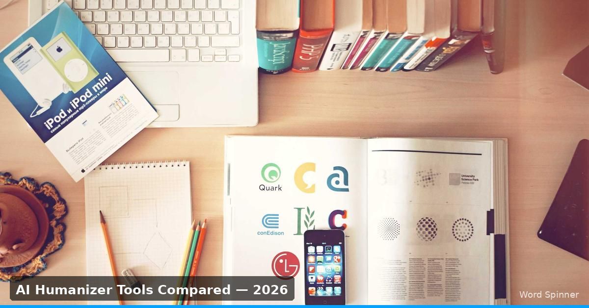 Desk with laptop comparing AI humanizer tools in 2026