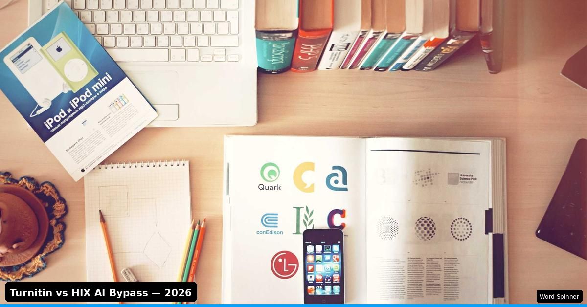 Desk workspace comparing Turnitin detection versus HIX AI bypass tools