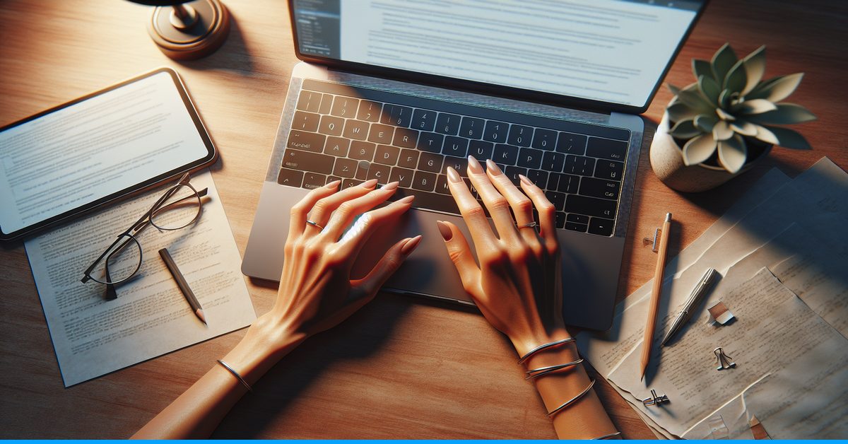 Individual comparing original and humanized AI text on laptop