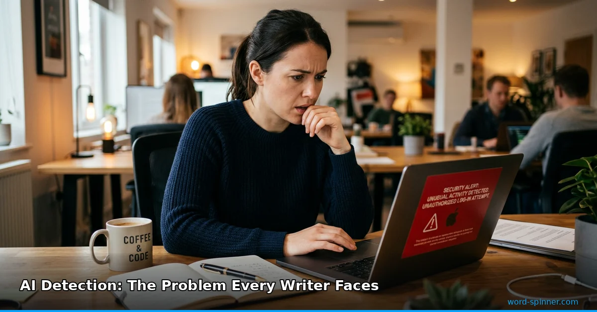 Person looking concerned at laptop showing AI detection warning