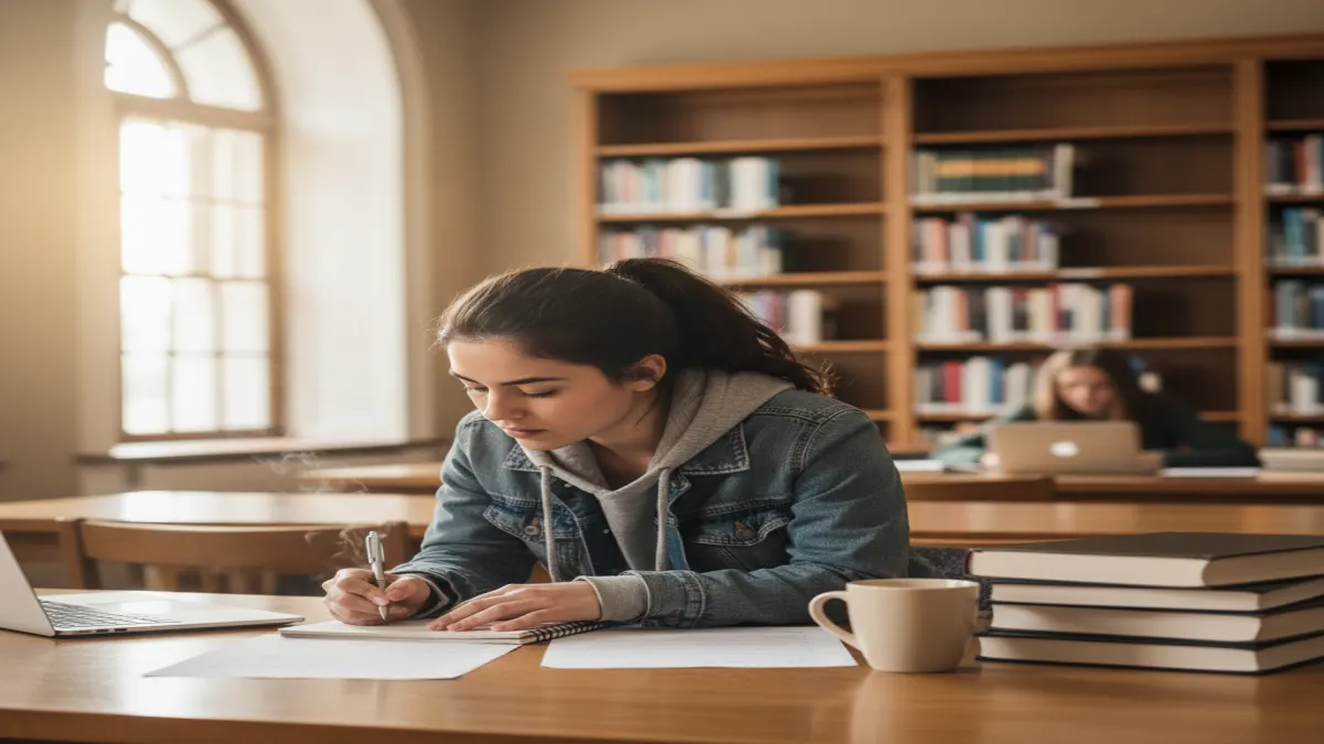 Student reviewing policy notes to decide an acceptable AI score on Turnitin before final submission.