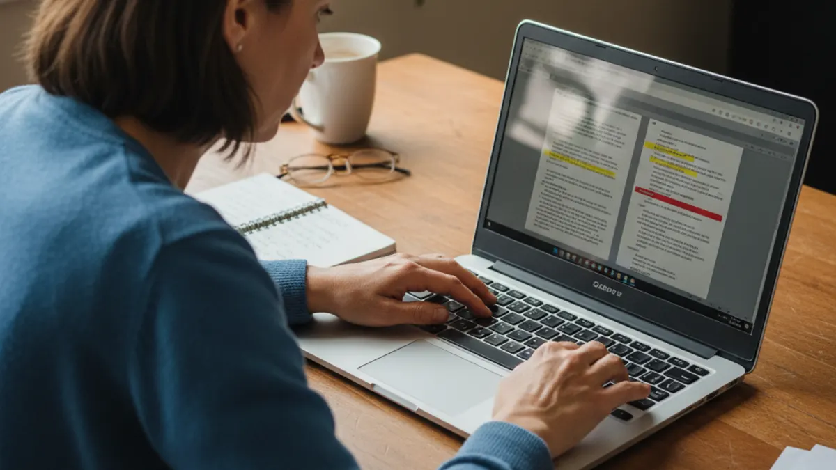 ai checker for teachers review of two student writing samples during a classroom integrity check.