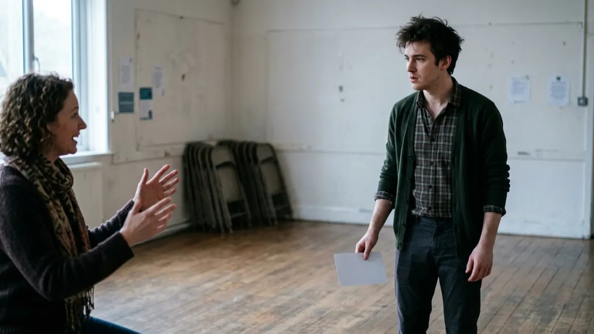 Actor rehearses stiff dialogue cues for how to make ChatGPT sound human.
