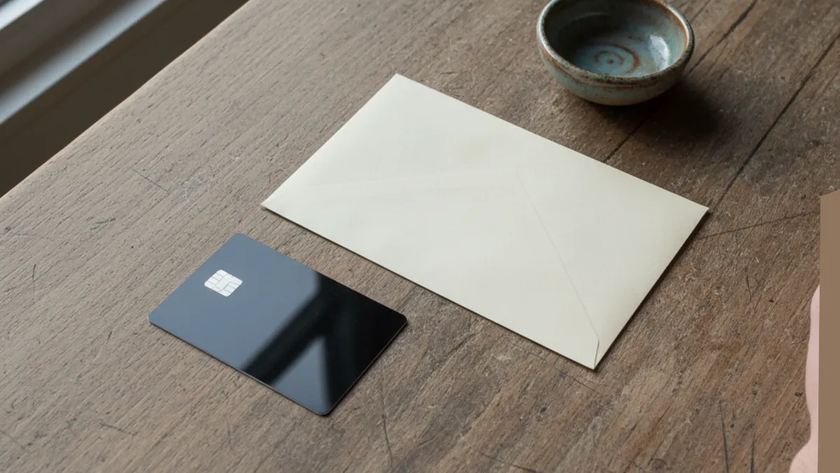 Blank payment card and envelope used to reduce risk when testing whether Kling AI is safe