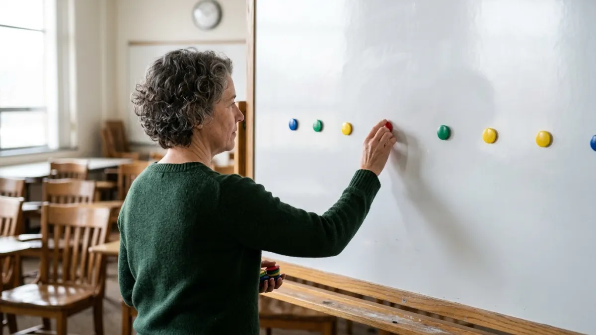Writing coach maps a stealth writer ai testing workflow with blank magnets.