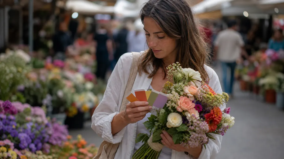 Freelance creator matches bouquet colors for a color palette from image workflow.