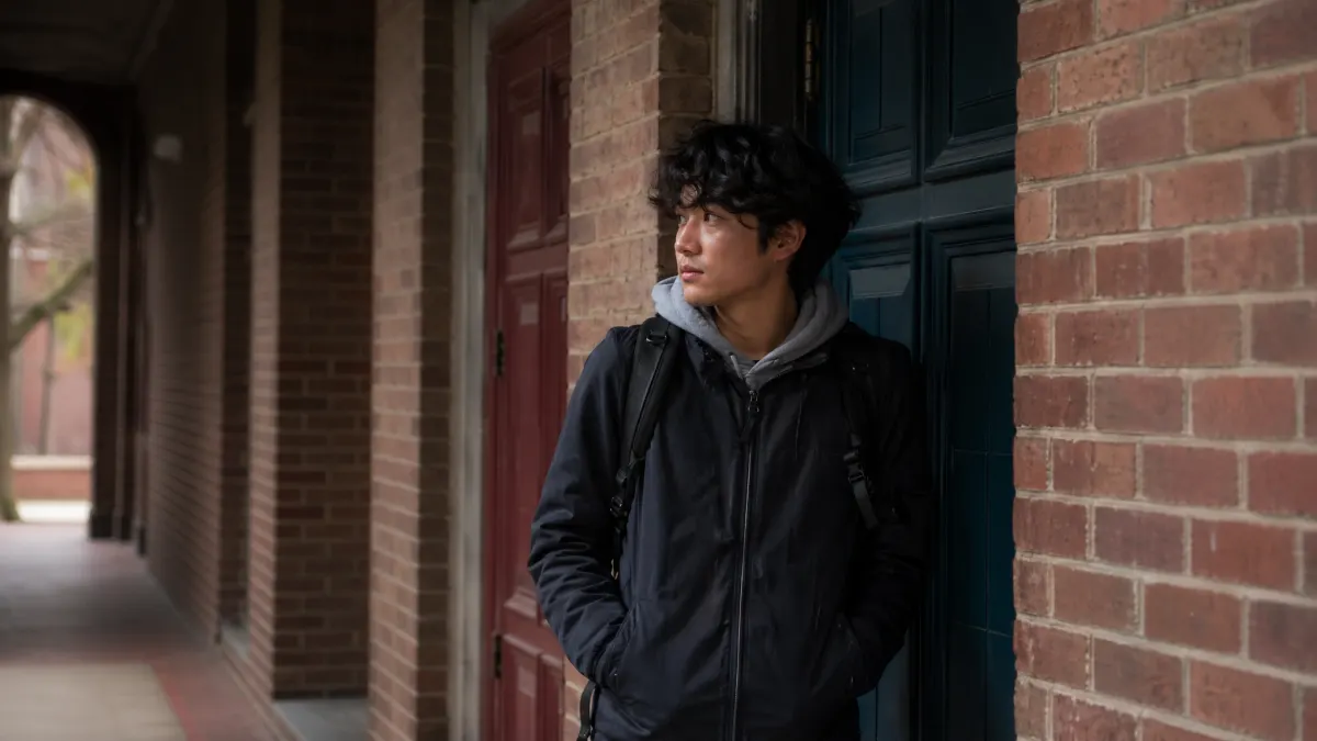Student pauses in a brick passage while weighing does chatgpt plagiarize risks.