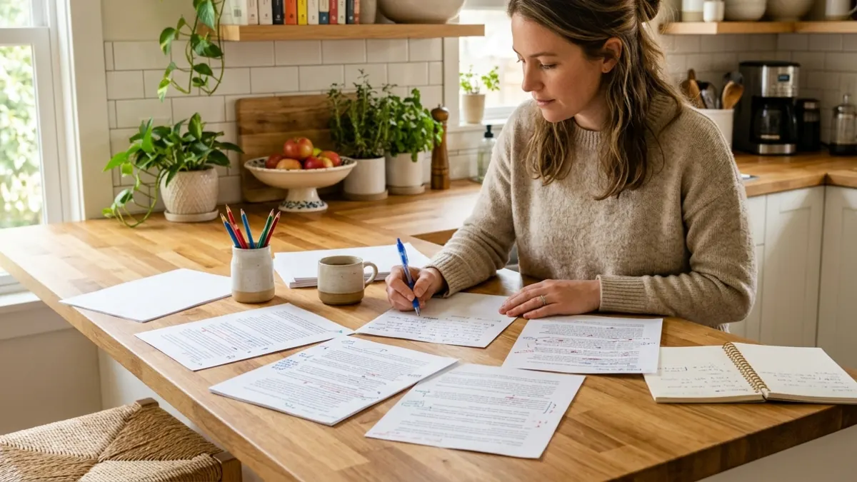 Writer editing workplace documents before checking AI detection in the workplace