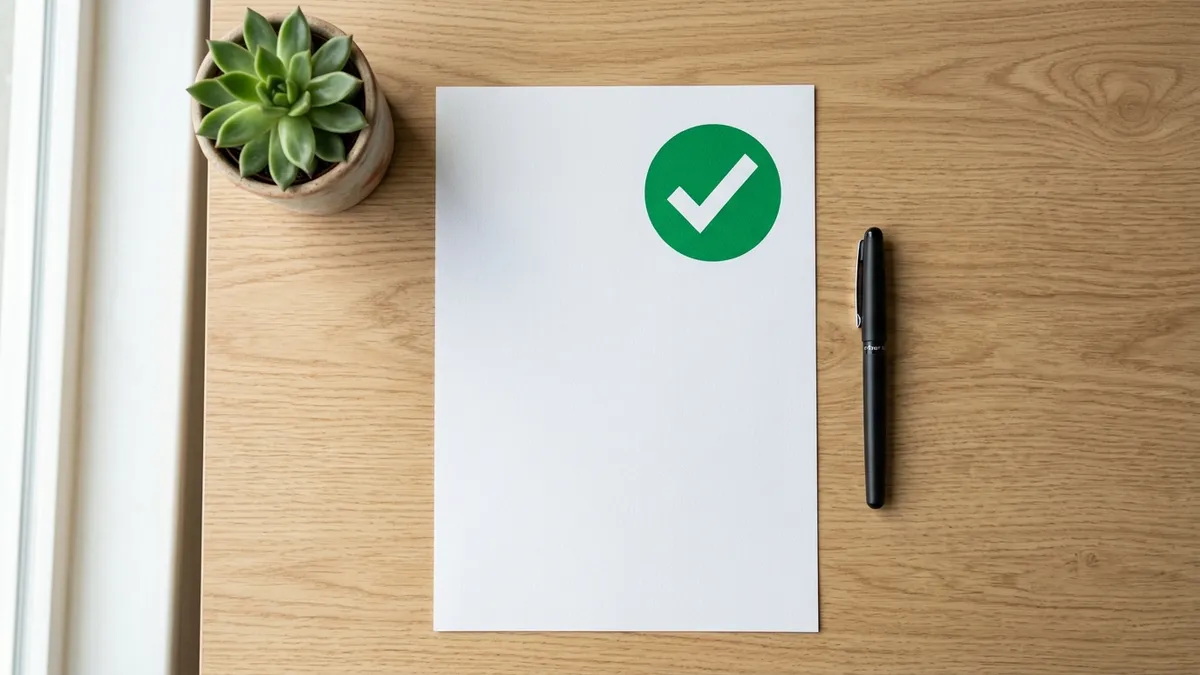 Clean wooden desk with document showing green checkmark symbolizing successful AI detection removal