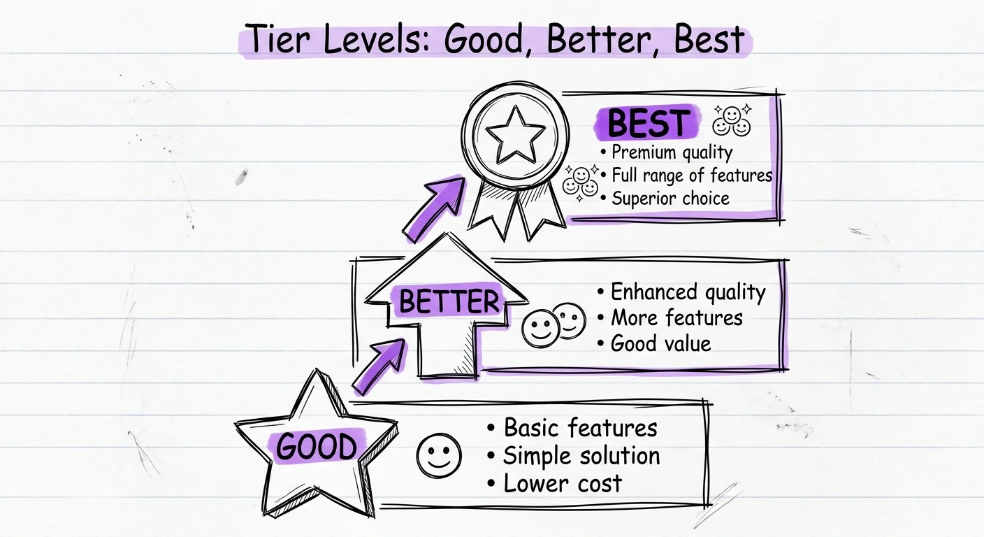 Good Better Best prijstiers handgetekend diagram