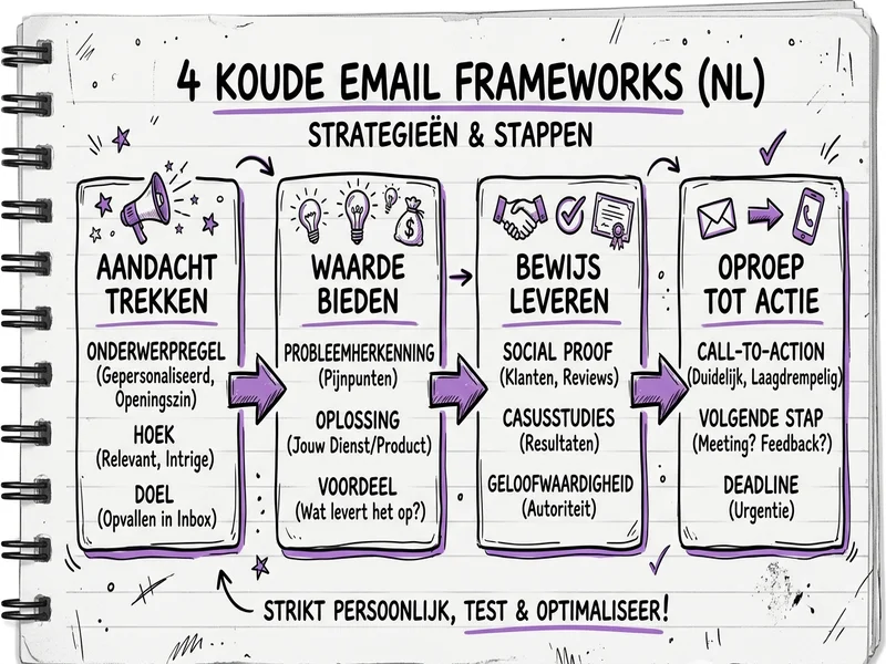 Vier cold email frameworks als verbonden bouwstenen