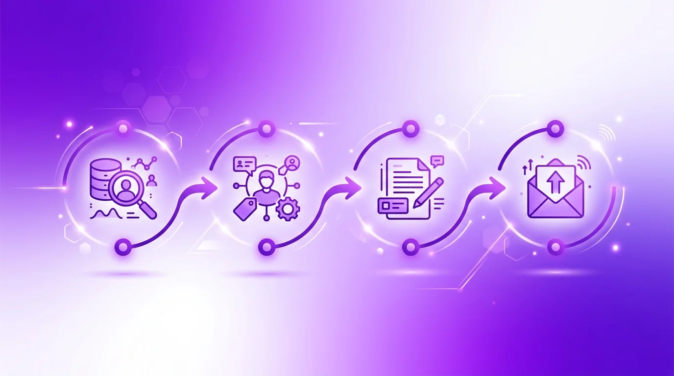 Handgetekende workflow: van prospect research naar AI prompt naar gepersonaliseerde email, met pijlen en notities in educatieve stijl